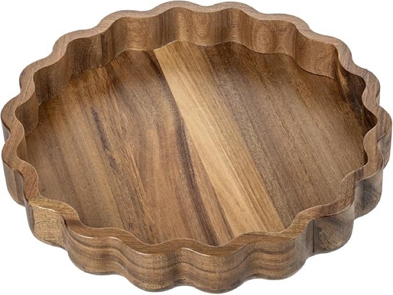 MyGift Premium Acacia Solid Wood Wavy Scallop Edged Decorative Serving Tray – Elegant Vanity Tray for Cosmetics, Jewelry, Snacks & Drinks – Stylish Home, Kitchen & Bathroom Organizer