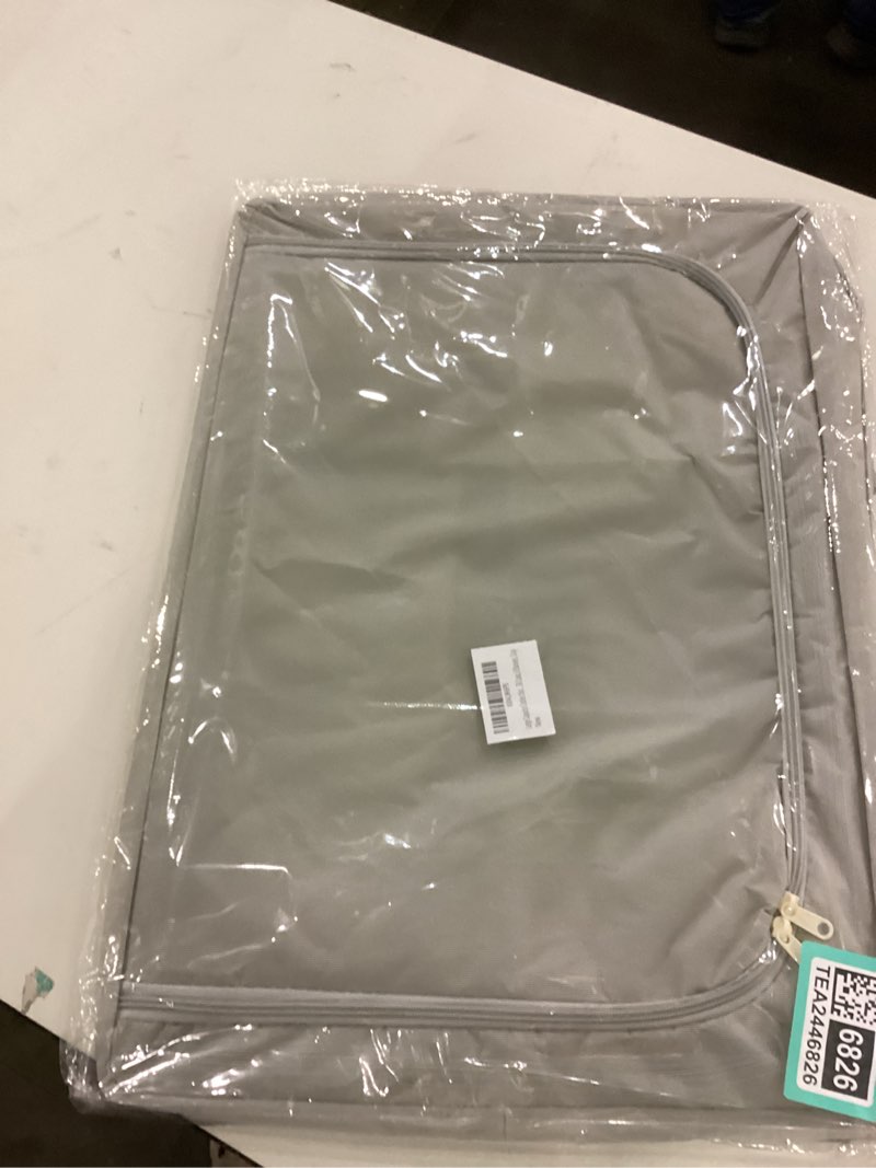 Condition photo showing New/Like New for Large Capacity Clothes Storage Box, Oxford Fabric Organizer with Window, Holds 50 Sweaters, 30 Coats, 8 Blankets, Gray