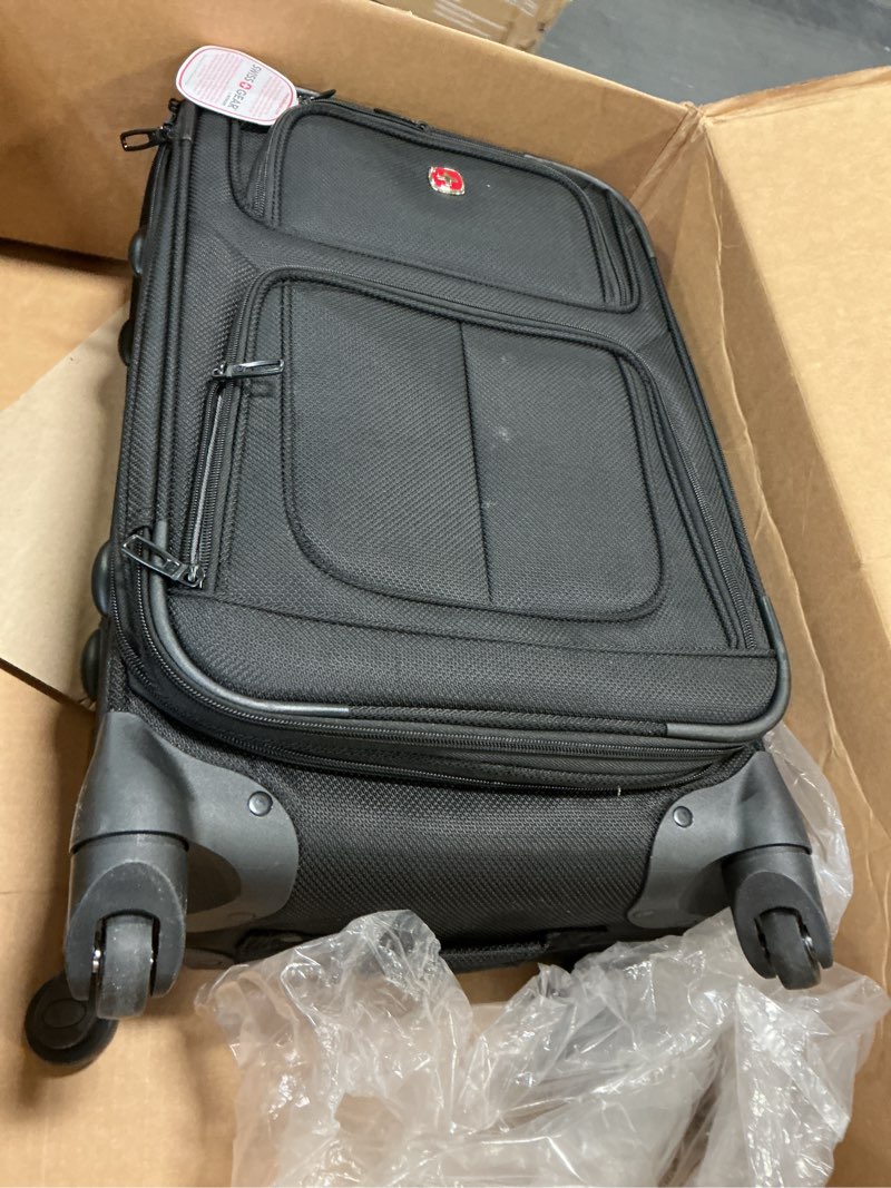 Condition photo showing As Is for SwissGear Sion Softside Expandable Luggage – Carry-On Suitcase with 360 Degree Wheels & Retractable Handle – 21 Inch, Perfect for 1-3 Night Trips – Black Carry-On 21-Inch Black