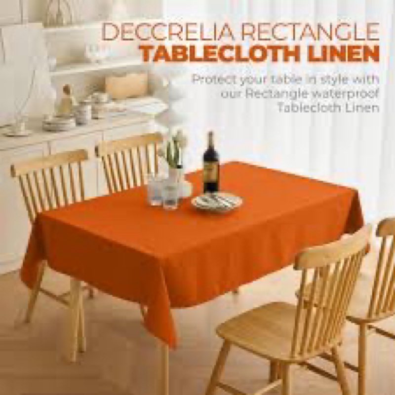 Decorelia Faux Linen Rectangle Tablecloth for Kitchen Dining Room,Outdoor Coffee Wrinkle-Free Washab