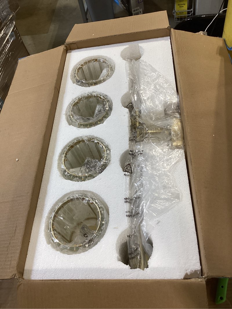 Condition photo showing Good Condition for modern 4 light crystal vanity light, gold vertical bathroom light fixture over mirror for dressing table sink, compatible with dimmable bulbs (bulbs not included) gold 4-light