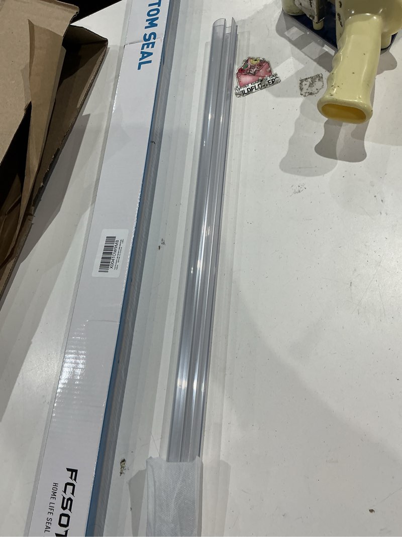 Condition photo showing Good Condition for sliding shower door bottom seal, 2 pcs 3/8" x 36" polycarbonate sliding door sweep for 3/8inch glass, frameless glass shower door seal strip stop leaks and create a water barrier for 3/8" glass