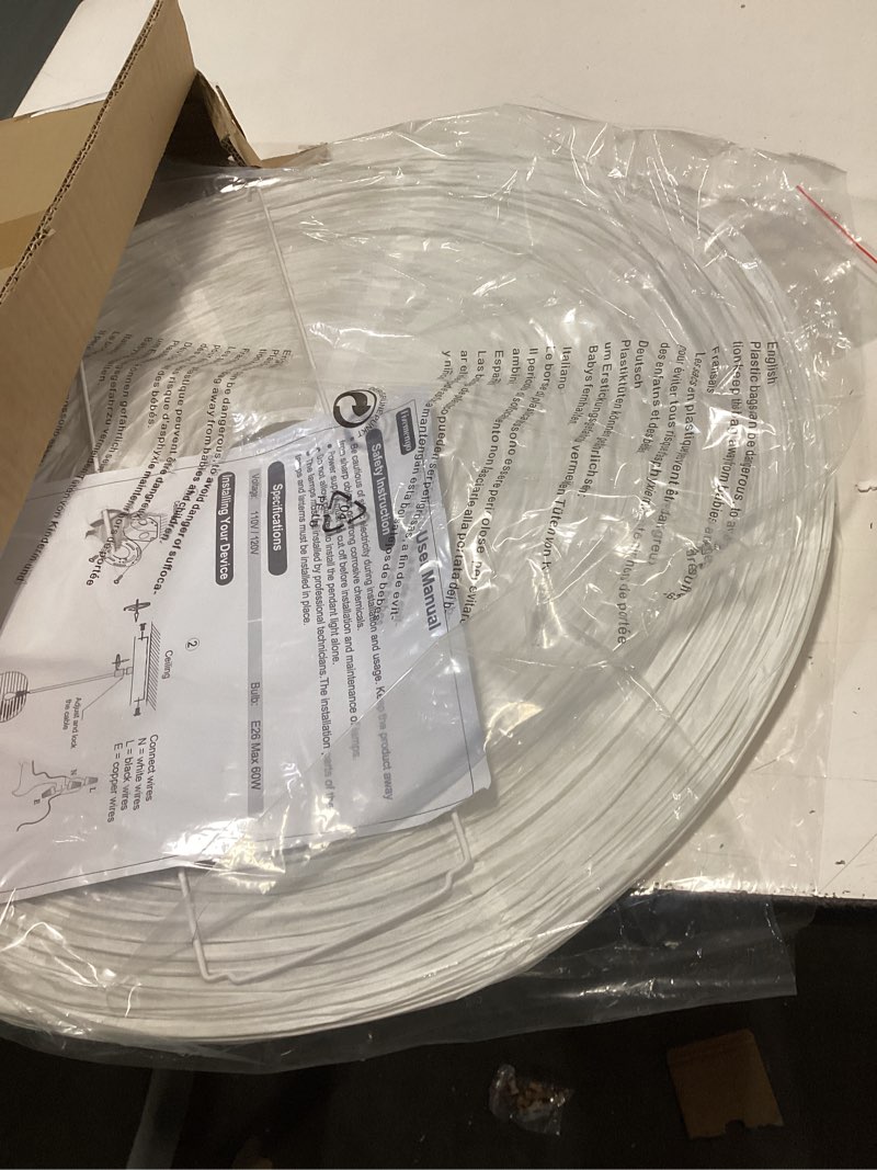 Condition photo showing Good Condition for Large Rice Paper Pendant Light Kit, 20in White Globe Paper Lantern Lights, E26 Base, Japanese Hanging Lantern Lamp Japandi Chandelier for Dining Room Bedroom Office Living Room White 19.7in