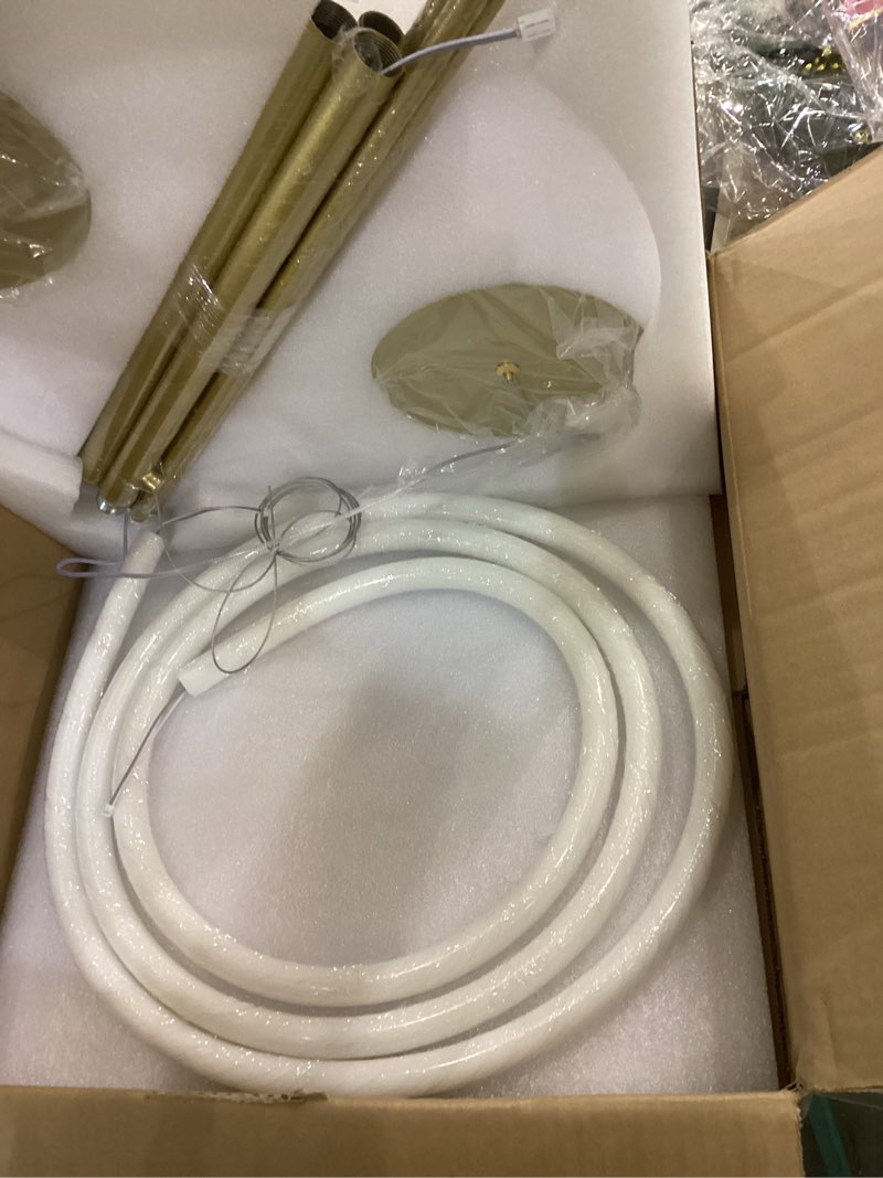 Condition photo showing New/Like New for 59" Pendant Lights Kitchen Island, 31W LED Dimmable Chandelier with Remote Control, Aluminum Linear Hanging Light Fixture for Dining Room Kitchen Island Bar (Gold, 59 in) Gold 59 in