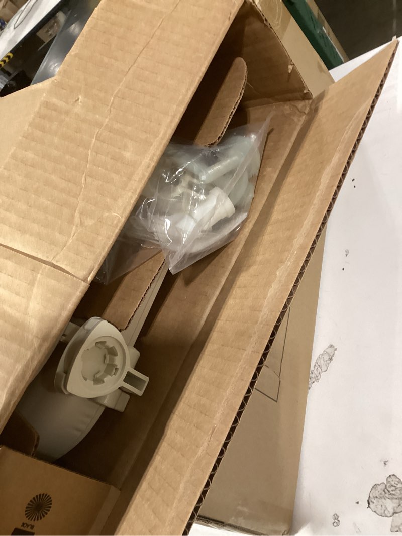 Condition photo showing As Is for mayfair padded toilet seat, cushioned soft vinyl over wood core seat, secure hinges, easy clean, made in usa, round, bone