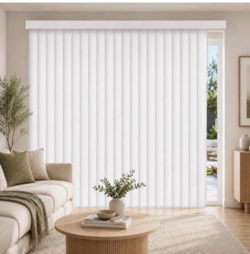 project source 3.5-in slat width 104-in x 84-in cordless white vinyl room darkening vertical blinds