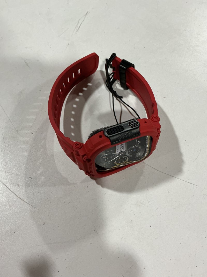Condition photo showing Good Condition for amband bands case screen protector compatible with apple watch ultra 3/2/1 49mm, m1 sport series rugged cover strap and 9h tempered glass film, protective bumper for iwatch 49 mm men - mars red mars red 49mm
