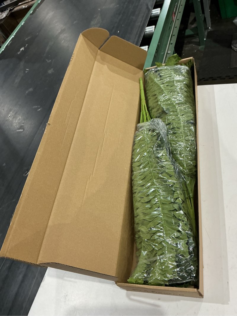 Condition photo showing New/Like New for fake ferns, 35in large fake bush plants, 2 articial boston ferns with 39 fronds for outdoor hanging planter garden porch entrance home decor 35in-2pcs