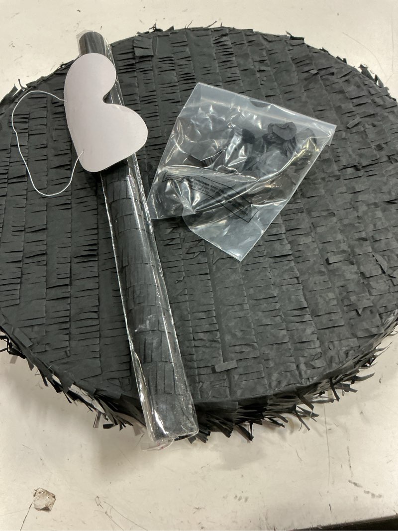 Condition photo showing New/Like New for jenaai 16 inch round black piñata large circle blank piñata with stick, blindfold and confetti for adults and kids' birthday parties game diy wedding celebration baby shower carnival party supplies