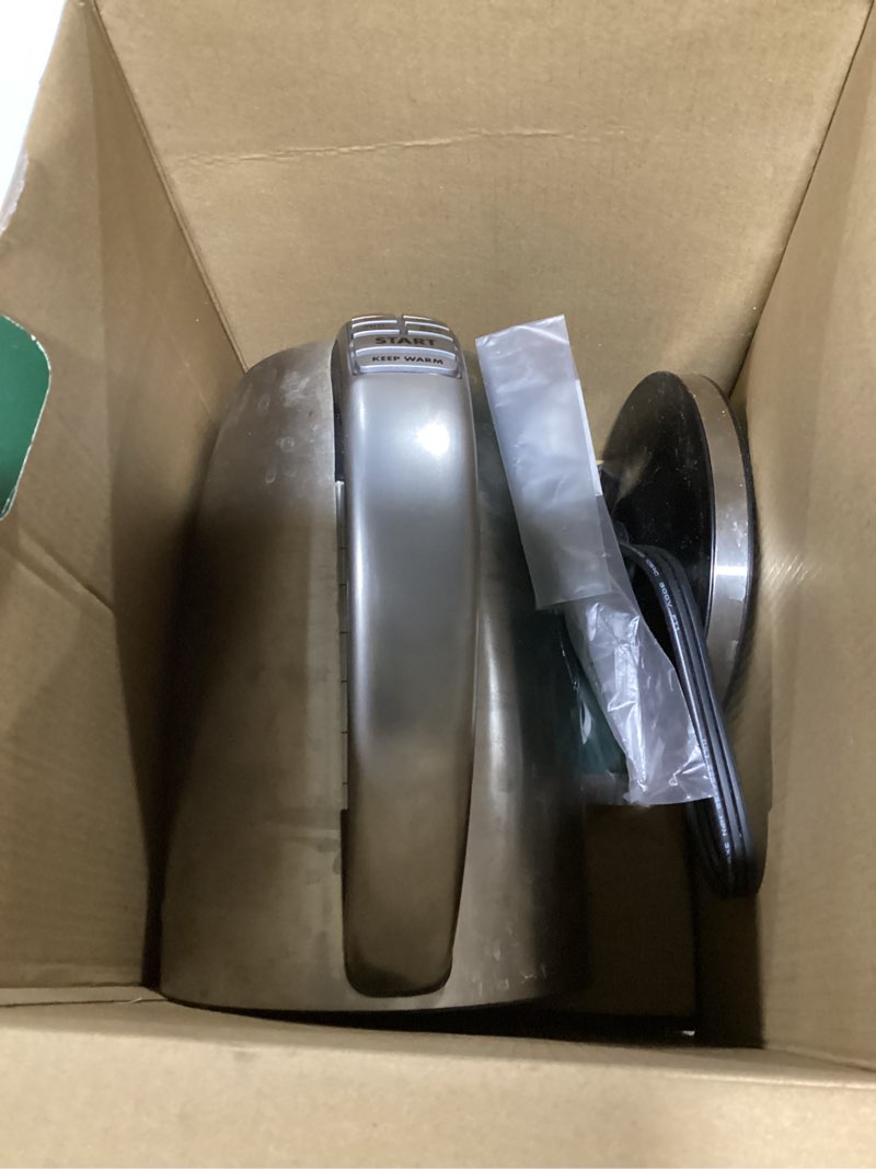 Condition photo showing As Is for cuisinart perfectemp 1.7-liter electric kettle, cordless electric tea kettle, 1500w for fast heat-up, 6 preset temperatures, 30-minute keep warm, stay cool nonslip handle, cpk-17p1 stainless steel perfectemp