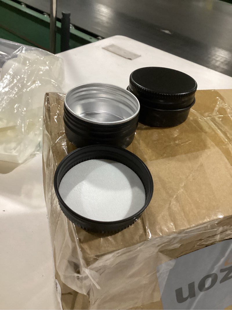 Condition photo showing New/Like New for Acrux7 40 Pack 1oz Black Tins with Lids, 30 ml Aluminum Screw Top Tin Containers, Round Lip Balm Tins, Small Metal Storage Travel Tin Cans for Salves, Candles, Cream, Cosmetics, Spices (Black)