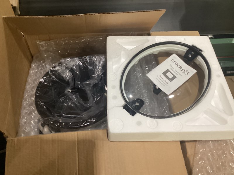 Condition photo showing New/Like New for crock-pot 7-quart slow cooker, portable programmable with timer, locking lid, stainless steel; an essential kitchen appliance, perfect for families and gatherings