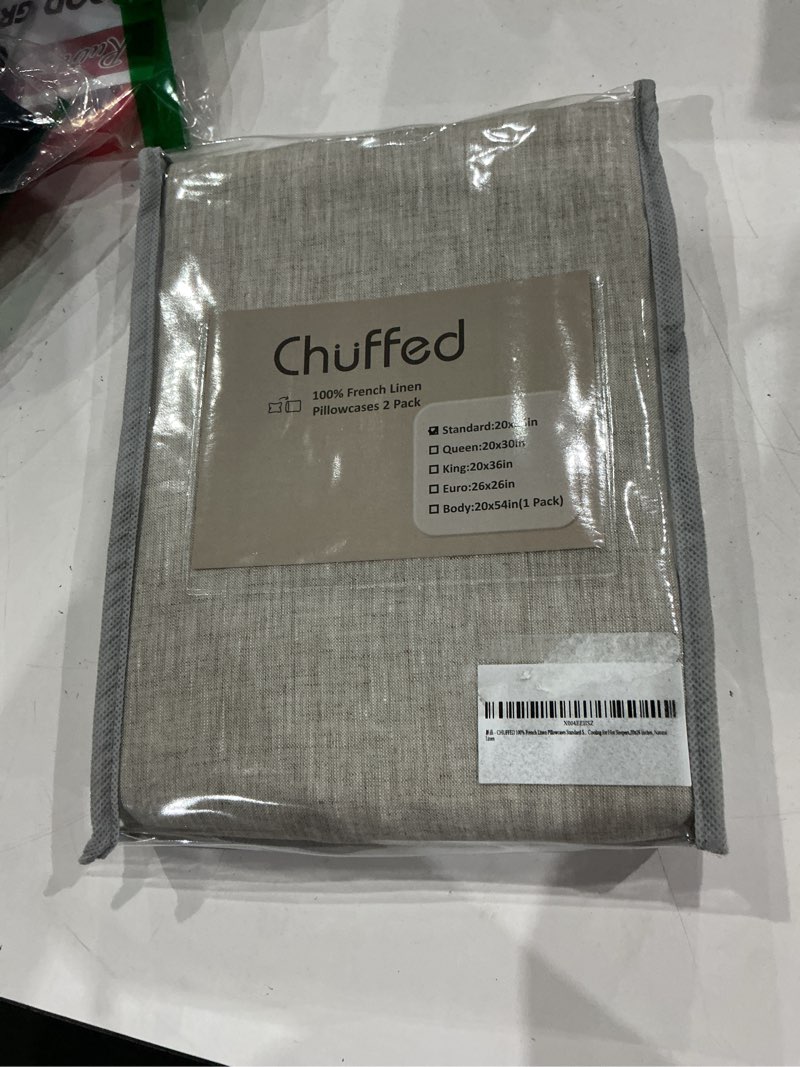 Condition photo showing Good Condition for chuffed 100% french linen pillowcases standard size set of 2 linen pillow cases, stone washed flax pillow shams with zipper closure - breathable & cooling for hot sleepers,20x26 inches, natural linen linen standard (20" x 26")