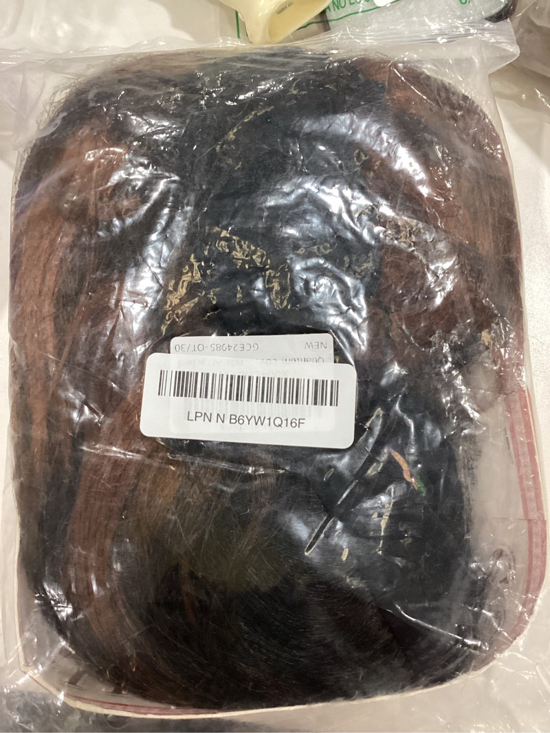 Condition photo showing As Is for Quantum Love Yaki Curly Headband Wigs for Black Women Kinky Straight Ombre Brown Headband Curly Ends Synthetic Wear and Go Glueless half Wig with Headbands Attached Ombre Brown 16 Inch