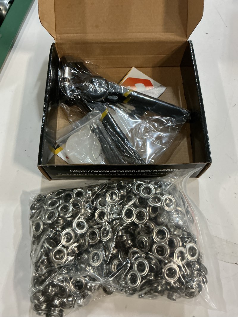 Condition photo showing Good Condition for grommet tool kit, 3/8 inch handheld eyelet kit manual grommet press machine with 500 pcs 10 mm grommets 10mm grommet kit