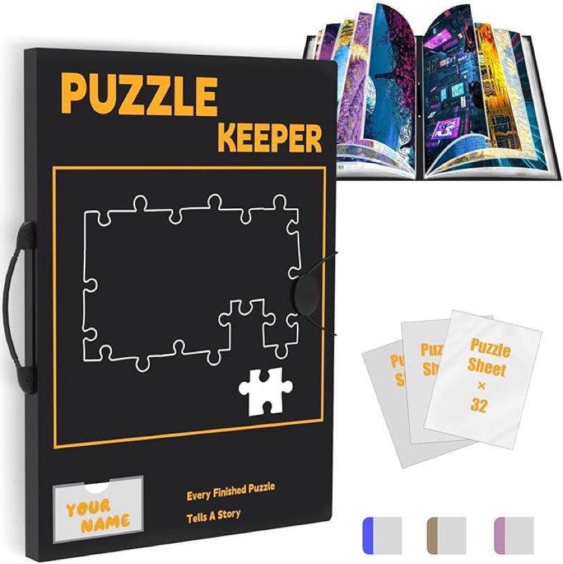 puzzle storage folder with labeling tabs and name card pocket, portable 1000-piece puzzle holder with handle, 28.3 x 21 inches (inner page)