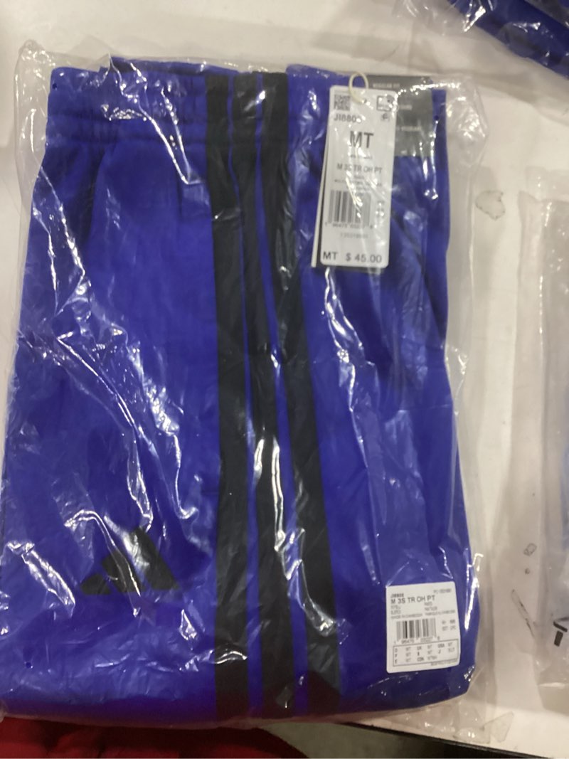 Condition photo showing New/Like New for Adidas Mens 3-Stripes Tricot Open Hem Track Pants Medium Tall Team Royal Blue