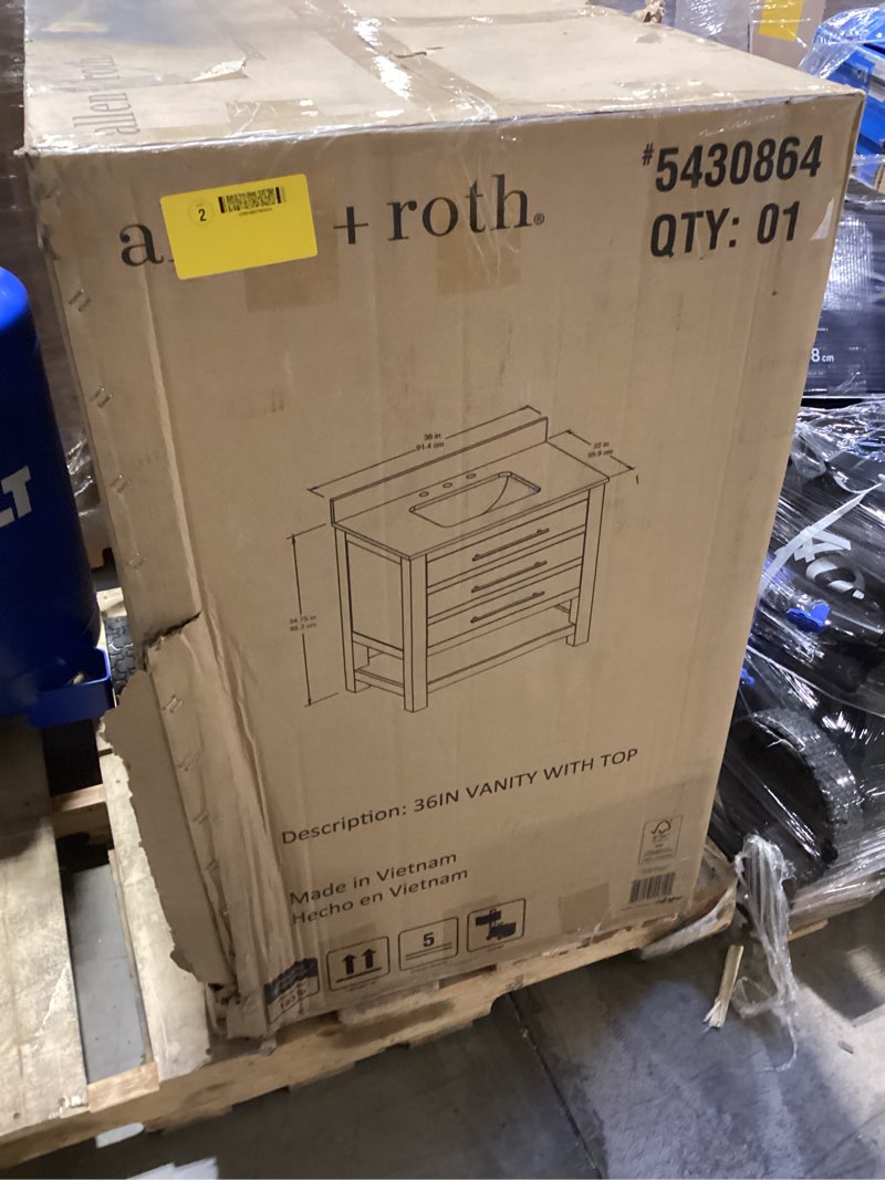 Condition photo showing Good Condition for allen + roth kennilton 36-in light oak undermount single sink bathroom vanity with white veined engineered stone top
