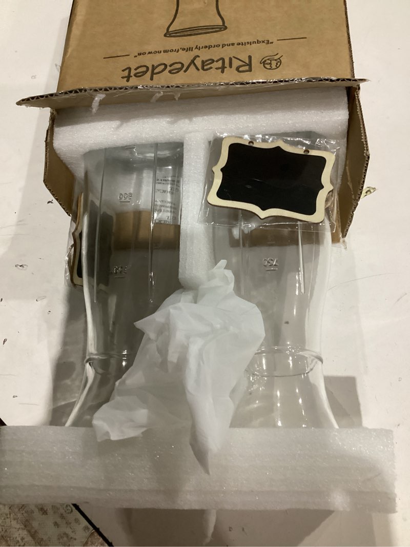Condition photo showing Good Condition for Glass Pitcher, 1 Liter Carafe for Mimosa Bar, 2 Pcs, Square Pitcher with Lid and Spout, Juice Container for Fridge, Cold Brew, Milk, Water Dispenser, Tea, Creamer, Sangria (3 Lids & 2 Spouts) 2Pack