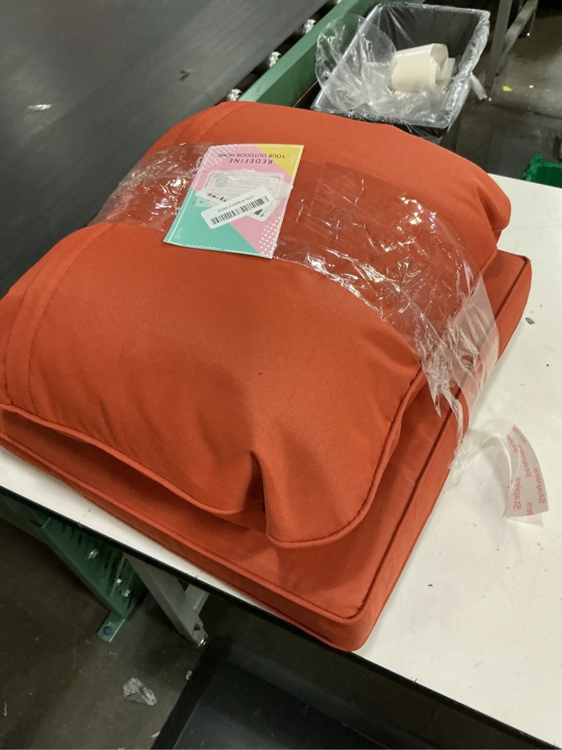 Condition photo showing As Is for aaaaacessories outdoor seat cushions for chairs, fade-resistant, waterproof patio furniture replacement cushions, 21" x 19" x 3" + 21" x 19", rust rust 21"x19"x3" / 21"x19"