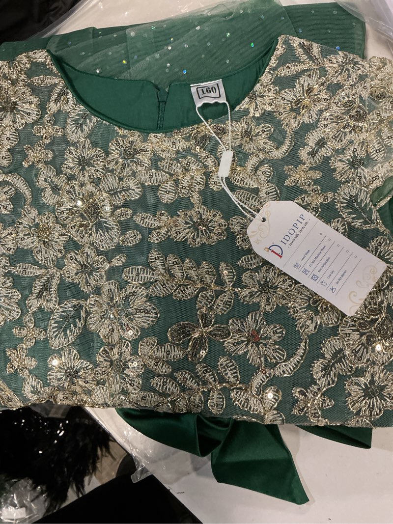 Condition photo showing New/Like New for IDOPIP Flower Girl Sequin Lace Dresses for Wedding First Communion Dress Kids Princess Pageant Formal Party Long Maxi Gowns size 160
