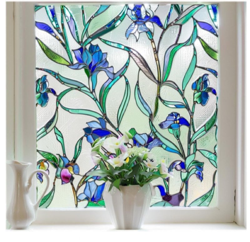 Coavas Window Privacy Film: Stained Glass Window Film Decorative 3D Violets Faux Stained Glass Static Cling Non Adhesive Stickers Sun Heat Blocking for Room Door,Purple, 23.6 x 35.4 Inch