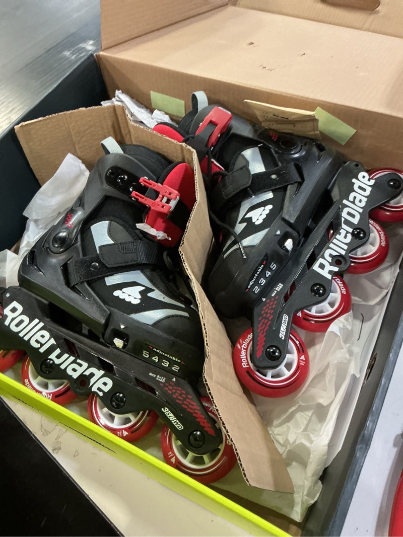 Condition photo showing Good Condition for Rollerblade Microblade Kid's Adjustable Fitness Inline Skate, Junior, Youth Performance Inline Skates Black/Red 2-5