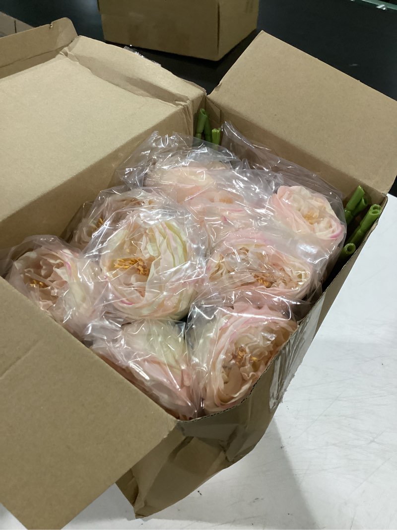 Condition photo showing Good Condition for giegxin 20 pcs peonies artificial flowers, faux look real long stems fake austin rose flower with big blooms for valentines wedding diy arrangement home decor(light pink)