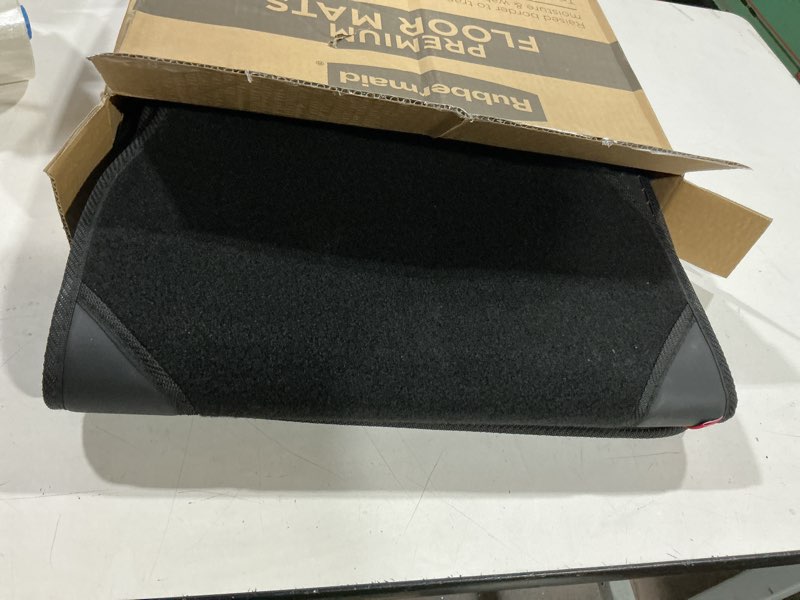 Condition photo showing Good Condition for rubbermaid car mats, carpeted floor car mat with faux leather & built-in heel pad, two-tone car rug floor mats, stylish carpeted floor mats for cars, trucks & suvs black color