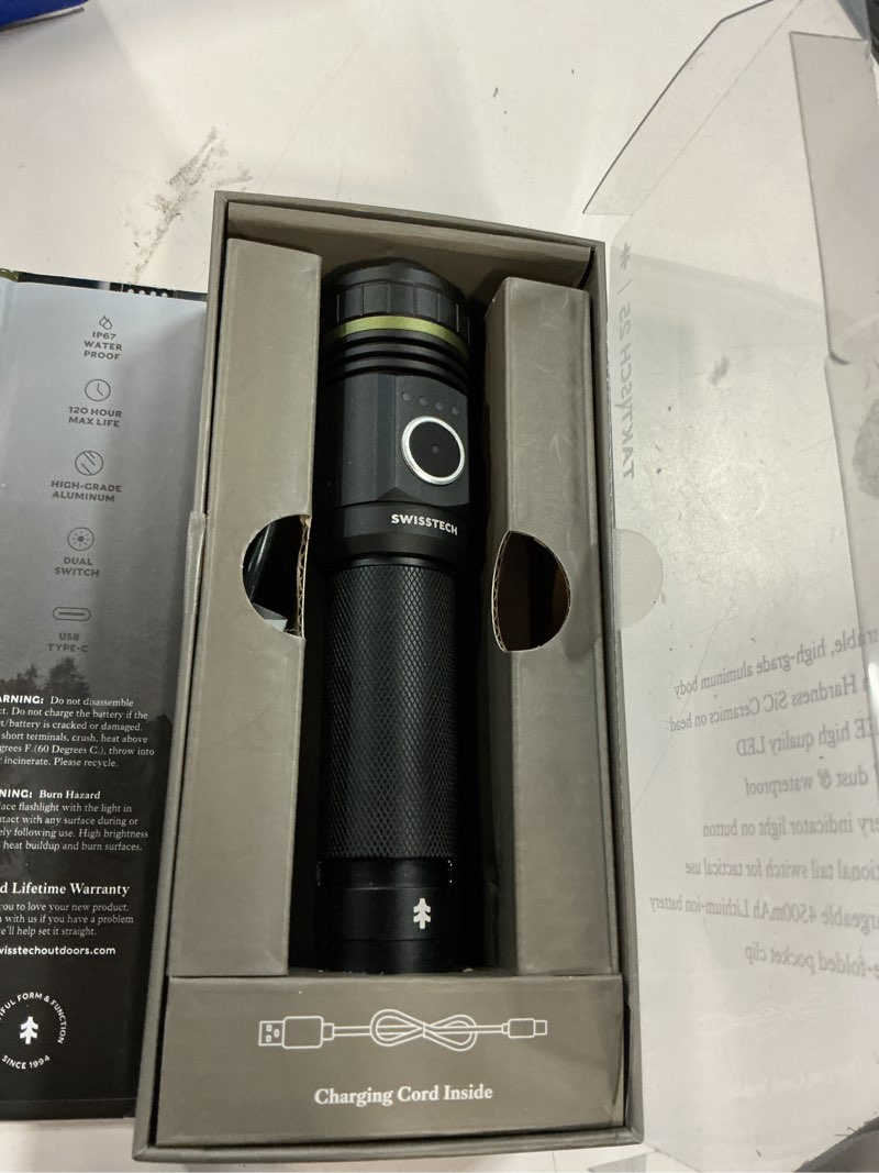 Condition photo showing Good Condition for swiss tech taktisch 2500lm rechargeable tactical led flashlight, waterproof aluminum