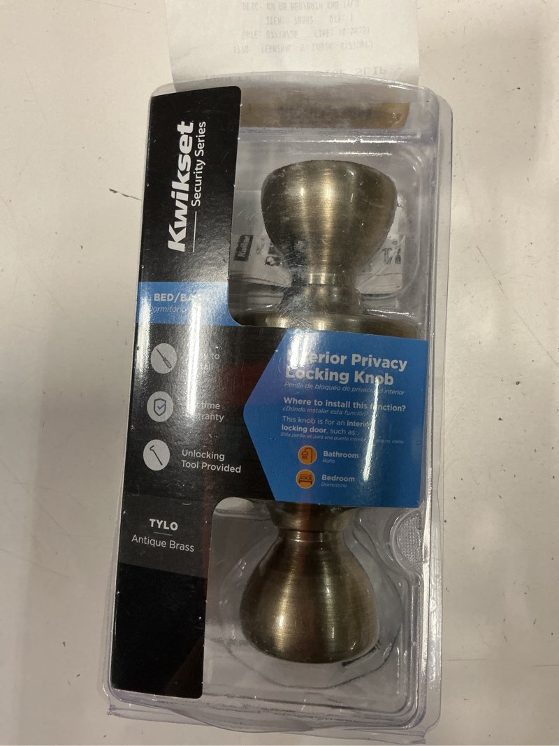 Condition photo showing As Is for kwikset tylo antique brass privacy knob right or left handed