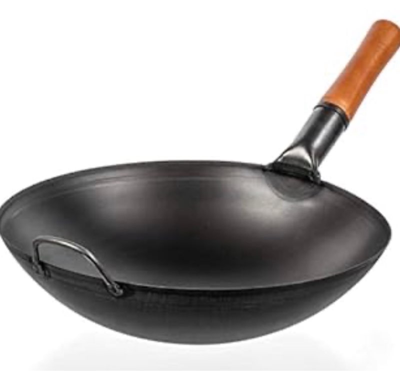 YOSUKATA Carbon Steel Wok Pan - 14 “ Woks and Stir Fry Pans - Chinese Wok with Round Bottom Wok - Traditional Chinese Japanese Woks - Black Steel Wok (B07VJ5LGJ9)