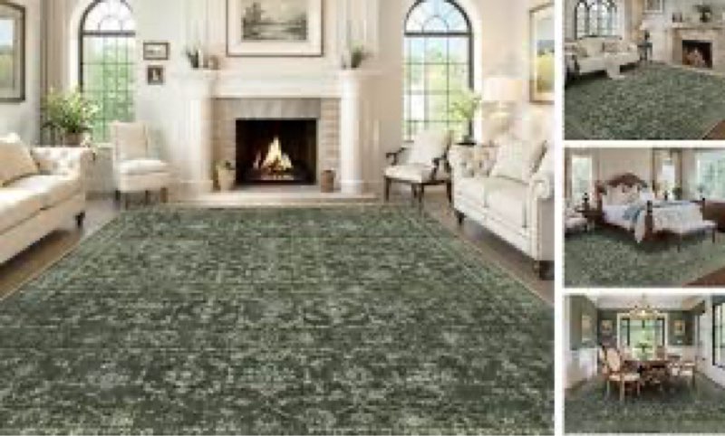 washable area rug 8x10 green rugs for living room, vintage boho large rug for bedroom dining room of