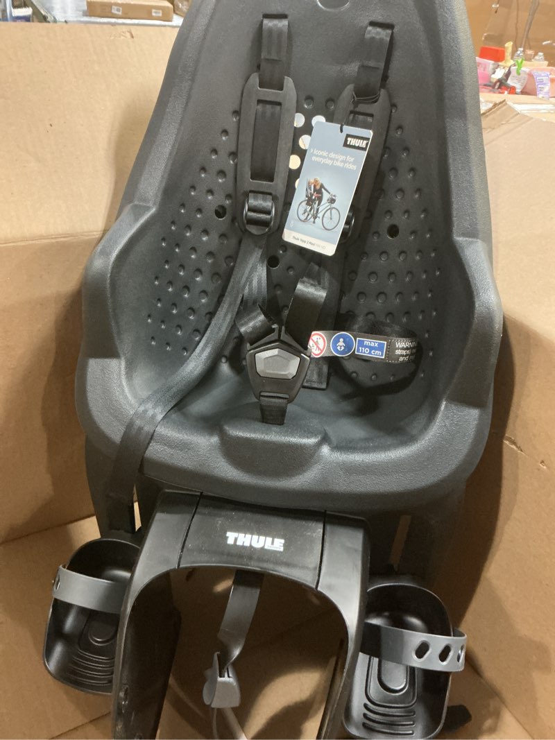 Condition photo showing Good Condition for thule yepp 2 maxi child bike seat compatible with mik hd bike racks, shock-absorbing foam seat, adjustable footrests and 5-point harness midnight