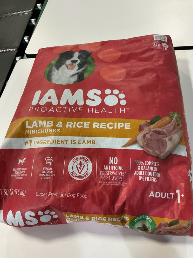 Condition photo showing New/Like New for IAMS Minichunks Adult Dry Dog Food Lamb & Rice Recipe Dog Kibble, 30 lb. Bag