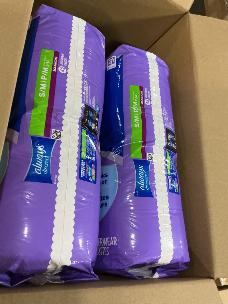 Condition photo showing New/Like New for Always Discreet Adult Incontinence Underwear for Women and Postpartum Underwear, Small/Medium, Up to 100% Bladder Leak Protection, 84 Count (2 Packs of 42) Small/Medium 84