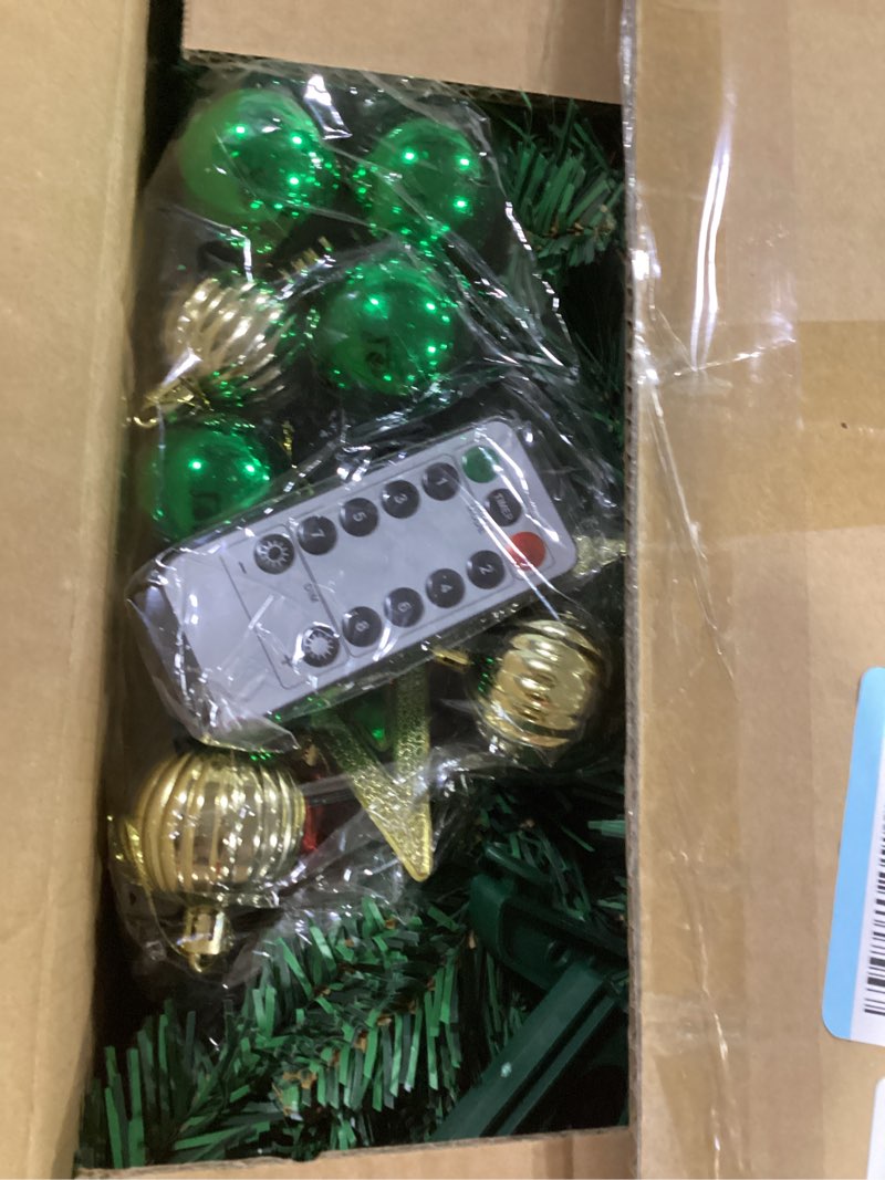Condition photo showing Good Condition for 3 FT Artificial Christmas Tree, Gold Christmas Tree with 50 Multicolor Lights, 8 Lighting Modes Remote Control,15 Ball Ornaments Star Tree Topper, Small Xmas Tree for Home Decor