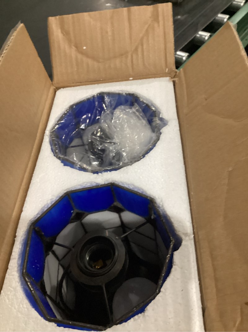 Condition photo showing item condition for Stained Glass Table Lamp with USB Port, 3 Way Dimmable Touch Control Tiffany Desk Lamp with Bulbs, Vintage Lamp for Nightstand, Mid-century Small Bedside Lamp For Bedroom Living Room Office Nursery Blue