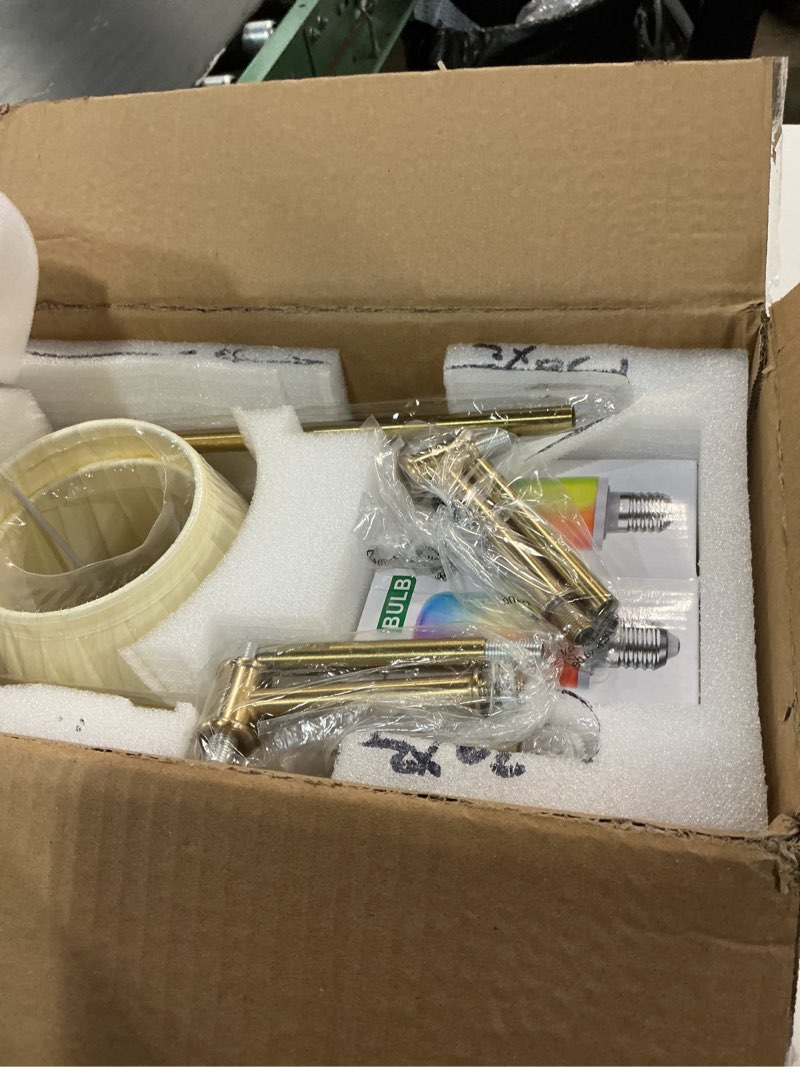 Condition photo showing Good Condition for battery operated wall sconces set of 2, gold wireless wall lights with 10000mah dimmable led bulds and remote, fabric rechargeable wall mounted lamp for bedroom, living room, hallway gold battery 2pack