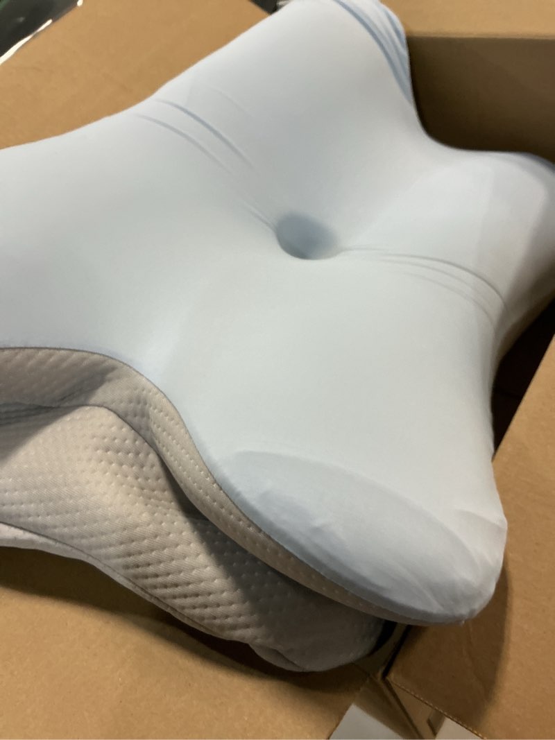 Condition photo showing Good Condition for cervical neck pillow for pain relief - ergonomic side sleeper pillow for neck support, cooling memory foam pillows for sleeping, contour pillow orthopedic bed pillow for back stomach sleepers blue & grey