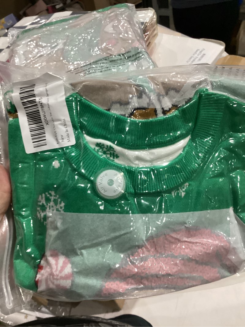 Condition photo showing New/Like New for westwolf 5-14 Years Girl Sequin Ugly Christmas Knitted Sweaters for Kids I-green Brown 9-10 Years