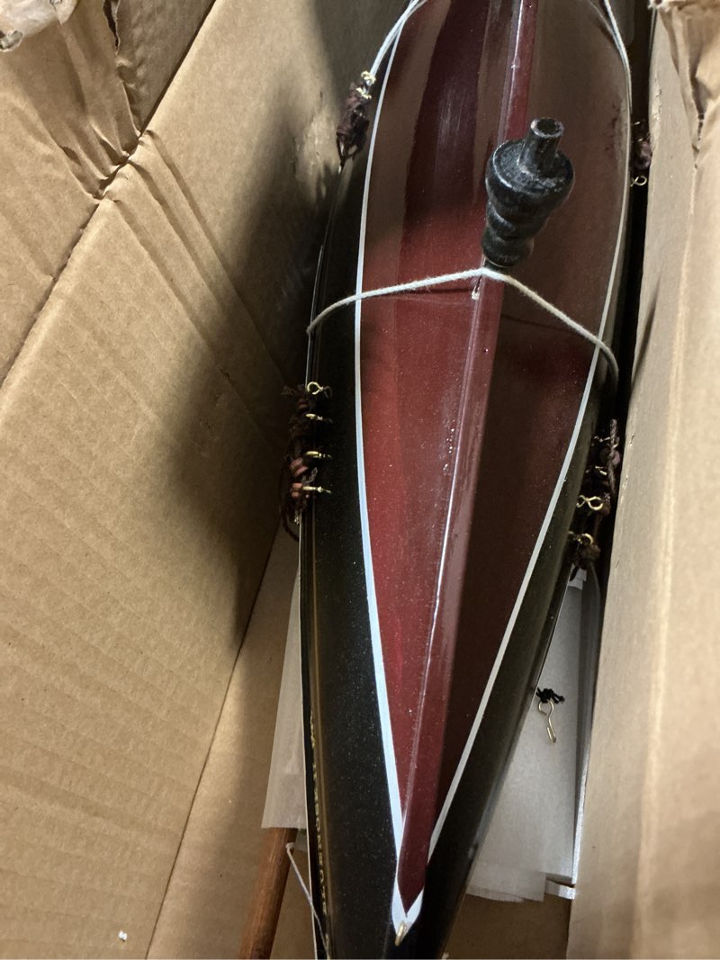 Condition photo showing As Is for SAILINGSTORY Wooden Sailboat Model Ship Bluenose 1/60 Scale Replica Schooner Sailboat Decor Large