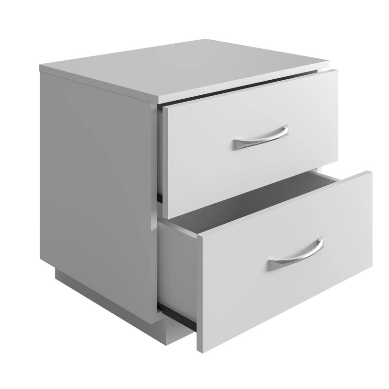 Condition photo showing As Is for boyd sleep hamilton double drawer nightstand, white