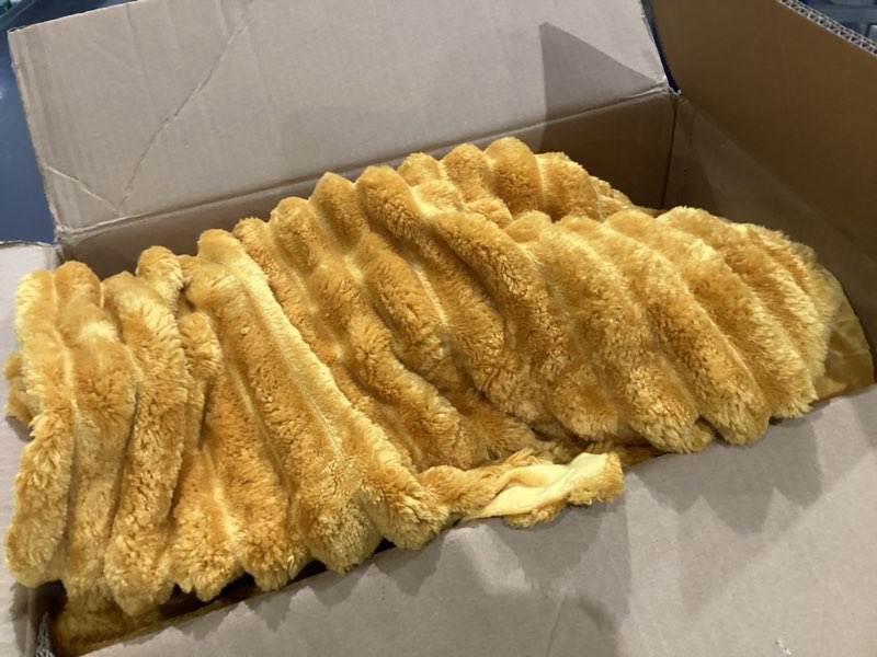 Condition photo showing As Is for bedelite fleece king comforter set -super soft & warm fluffy mustard yellow bedding, luxury fuzzy heavy bed set for winter with 2 pillow cases mustard yellow king