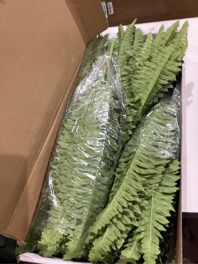 Condition photo showing Good Condition for forest prince 35" fake ferns, 4 large artificial bonston ferns bushes plants with 39 fronds for outdoors garden patio porch entrance low maintain home decor 35" 4 pcs
