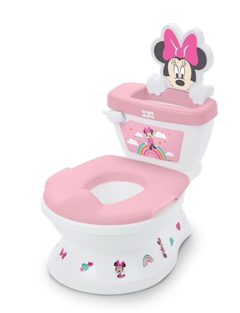 bright starts disney junior minnie mouse my size potty training toilet, toddler potty chair with flushing & cheering sounds, removable seat with splash guard & handles, ages 18+ months, up to 50 lbs