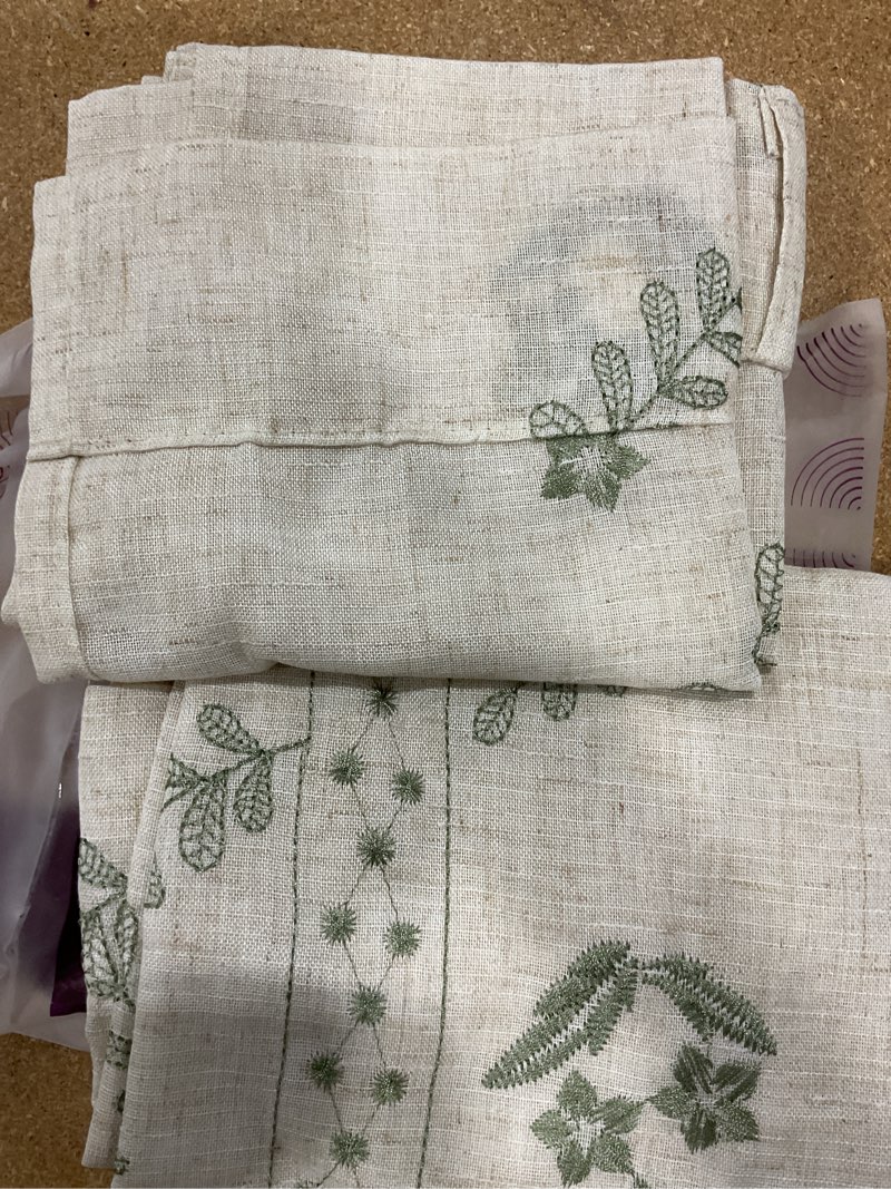 Condition photo showing New/Like New for jinchan belrose linen floral kitchen curtains 24 inch length embroidered farmhouse cafe curtains for living room bathroom small windows curtain set sheer light filtering 2 panels sage green 26"w x 24"l (pack of 2) *linen sage