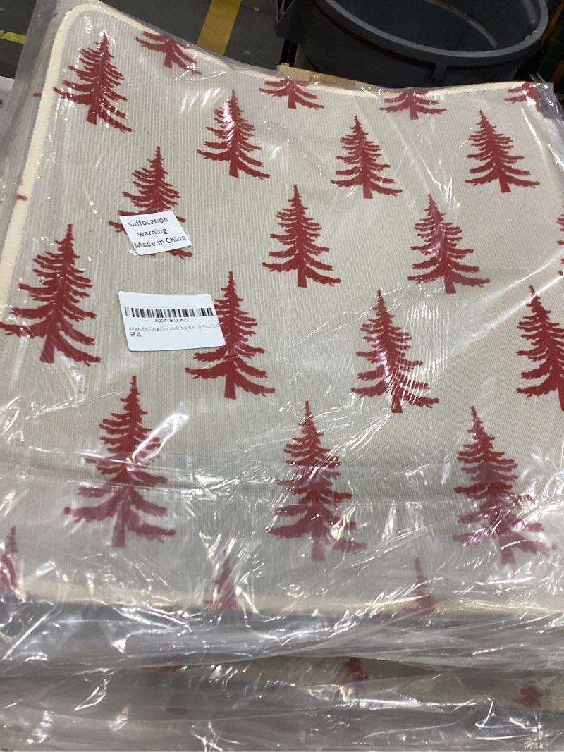 Condition photo showing New/Like New for red cream christmas kitchen mats set of 2 xmas tree print winter holiday kitchen rugs for floor home decor low-profile mats,17x29 and 17x47 inch red cream christmas tree