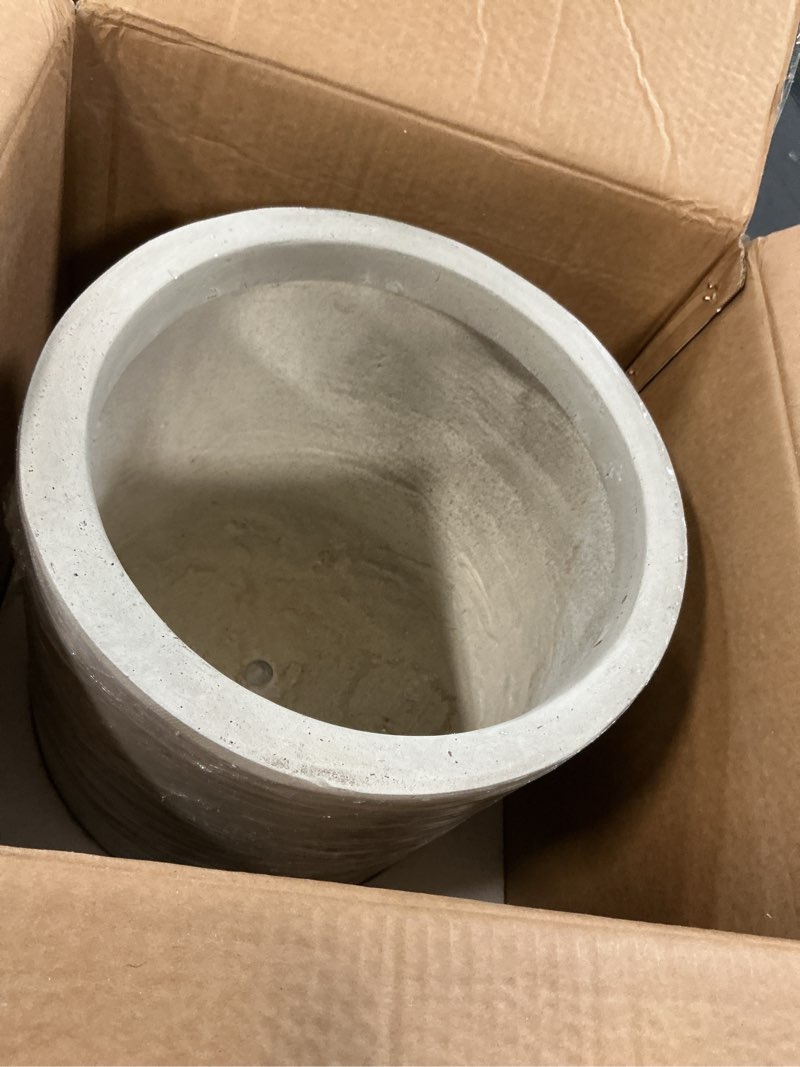 Condition photo showing Good Condition for Kante 12.6" Dia Round Concrete Planter, Modern Style Large Cylindrical Plant Pot with Drainage Hole and Rubber Plug for Indoor Outdoor Patio, Weathered Concrete Weathered Concrete 12.6" Dia