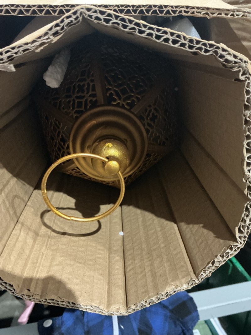 Condition photo showing As Is for JHY DESIGN Set of 2 Outdoor Candle Lanterns 22"&17" H Decorative Vintage Metal Candle Holders for Garden Porch Indoor Outdoor Parties Weddings Patio Home Decor(Gold) 22"&17"H Gold
